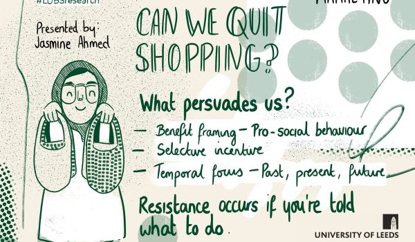 Illustration of person holding shopping bags with the text:
