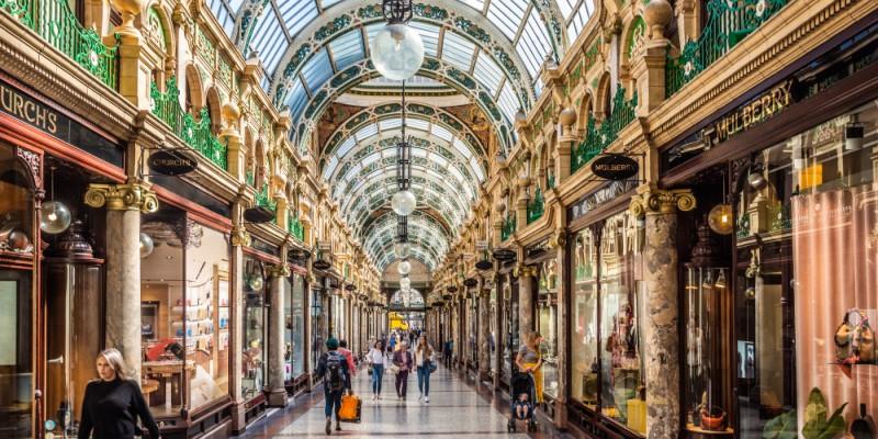 Victorian shopping arcade in Leeds city centre.