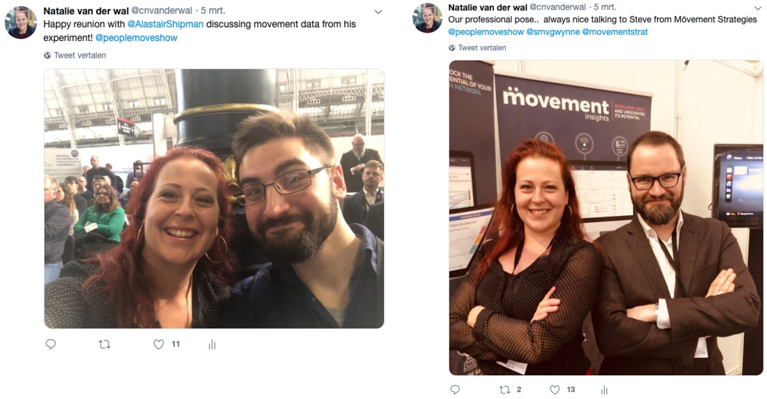 Tweets from Natalie Van Der Wal showing photos of her with people from the conference