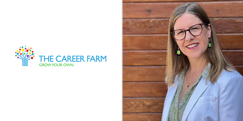 The Career Farm logo with a photo of Michelle