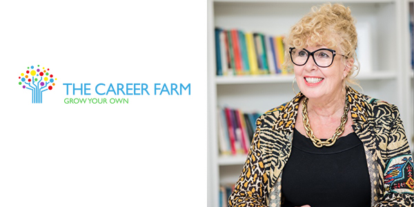Image of Career farm logo alongside image of speaker Kim Morgan