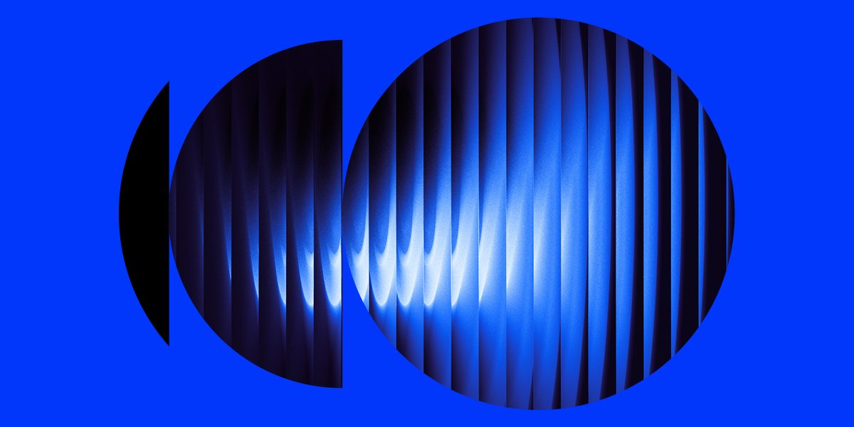 Abstract blue graphic with an overlay of partial and full circles, on top of blue stripes with a glowing central gradient