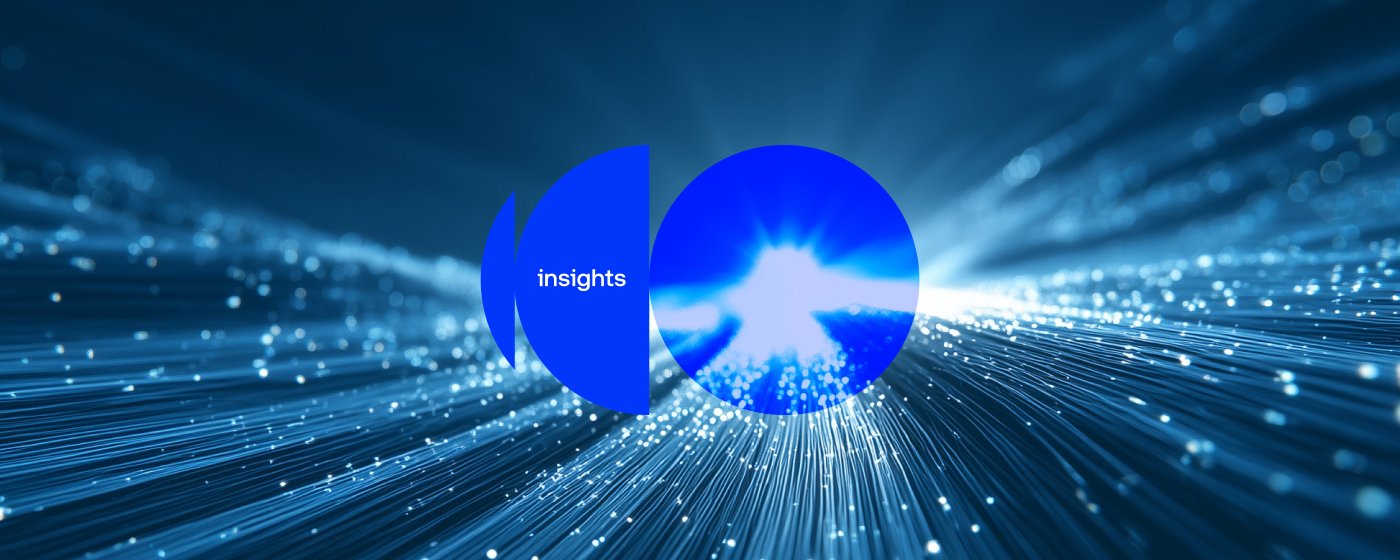 Abstract blue background of glowing digital data streams flowing toward a central circular graphic with the word &lsquo;insights&rsquo;
