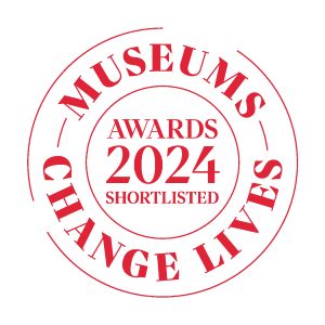 Red "Museums change lives" award logo, saying "awards 2024 shortlisted"