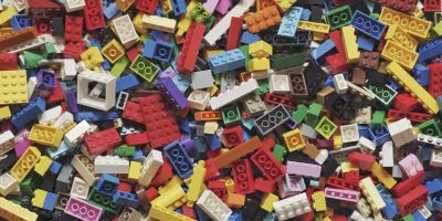 Colourful LEGO bricks in various shapes and sizes.