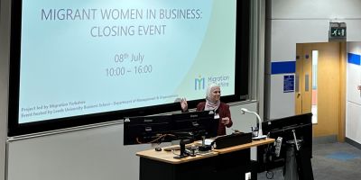 Deema Refai presenting at "Women in Business" closing event