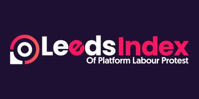 Logo in white and pink on navy background saying Leeds Index of Platform Labour Protest