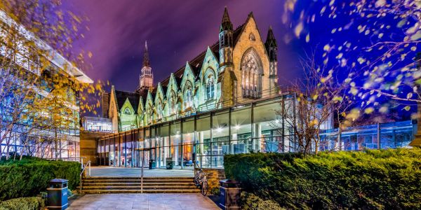 Maurice Keyworth at night with blue and purple sky