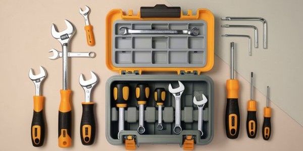 Open toolbox with tools neatly laid out to the side and in it.