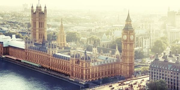 Aerial photograph of the houses of Parliament.