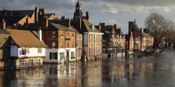 Flooded buildings by the River Ouse, York