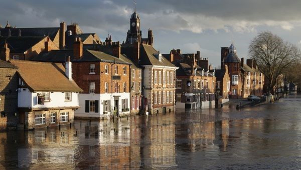Flooded buildings by the River Ouse, York