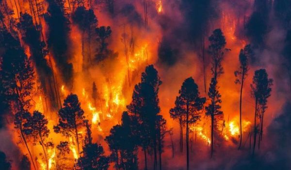 Aerial view of a forest fire