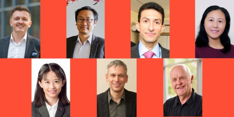 Headshots of (top row) Simon Van Baal, Chee Yew Wong, Hutan Ashrafian, Lynda Song, (bottom row) Xingjie Wei, Krsto Pandza and John Palfreyman