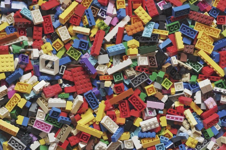 Colourful LEGO bricks in various shapes and sizes.