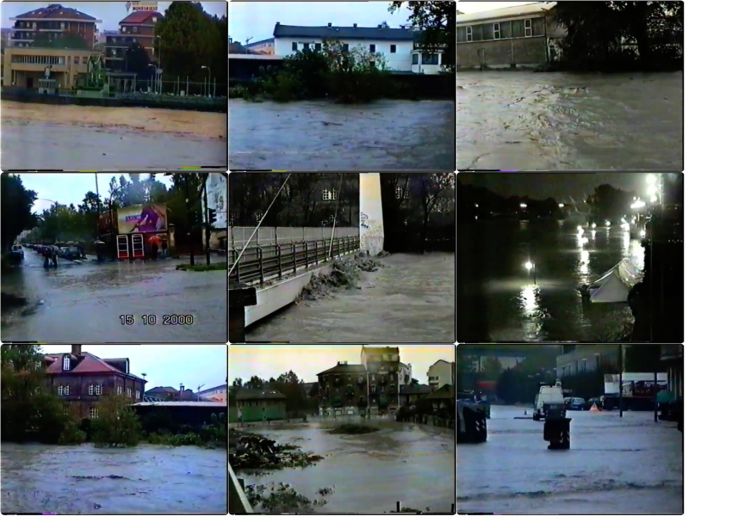 Screenshots from the recordings during the October 2000 flooding. The footage is taken from the DVD "Eventi alluvionali in Piemonte 2000-2002"