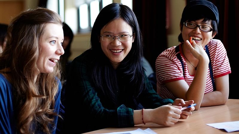 Female students laughing