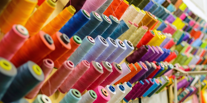 Spools of multi-coloured cotton