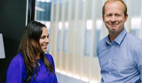 Mariana Estrad Robles and Nick Williams stood together laughing