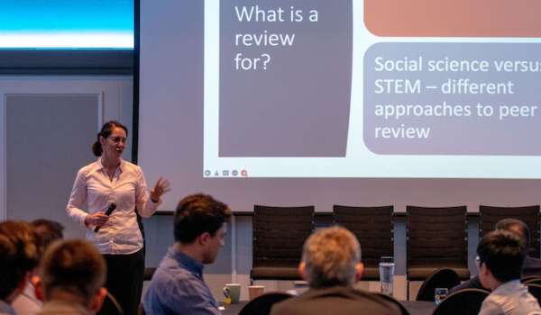Professor Kerrie Unsworth giving a presentation at the LUBS doctoral conference