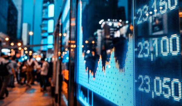 Stock market reflection street scene